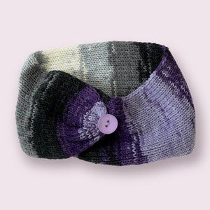 Kid's Hand Knitted Round Scarf Girls Age 6-10 Purple Grey Hypoallergenic